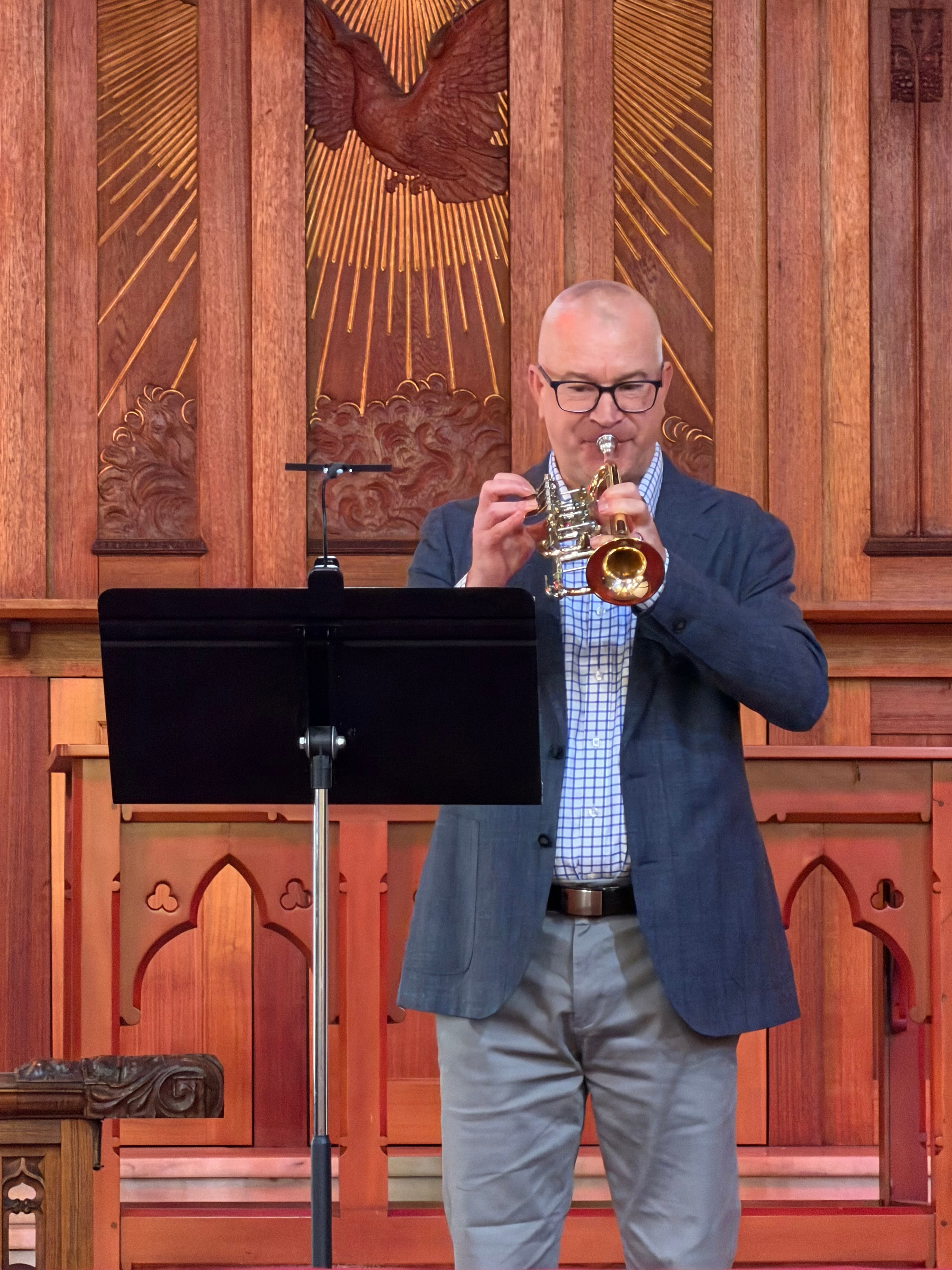 John Collinson performing on trumpet at All Saints Anglican Church, 6 September 2026